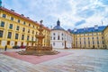 The Kohl`s Fountain and Holy Cross Chapel in Second Courtyard of Prague Castle, Czech Republic Royalty Free Stock Photo
