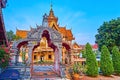 The sculptured gate and topiary garden of Wat Buppharam, Chiang Mai, Thailand Royalty Free Stock Photo