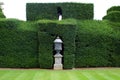 Sculptured urn and hedge, Sudeley castle, England