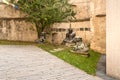 Sculptures of Brunico castle, situated on the hill over the old town, in Val Pusteria, Italy