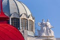 Sculptures on the building of the Samara Regional Philharmonic. The god of music and arts, Apollo and the muse of Erato, patrones Royalty Free Stock Photo