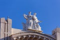 Sculptures on the building of the Samara Regional Philharmonic. The god of music and arts, Apollo and the muse of Erato, patroness Royalty Free Stock Photo