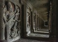 Sculptures and Carvings in Kailasa the Cave no. 16 of Ellora a rock-cut monolithic temple, a world heritage, India