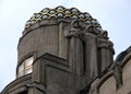 Sculptures and decorative elements of Modern, Art Nouveau and Art Deco styles buildings in Central Prague, Czechia