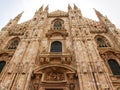 Sculptures and details on the facade on The Dome in Milan, Italy