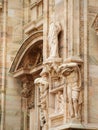 Sculptures and details on the facade on The Dome in Milan, Italy