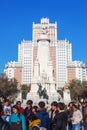 Sculptures of Don Quixote and Sancho Panza on the Plaza de Espana in Madrid, Spain Royalty Free Stock Photo