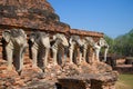 Sculptures of elephants on the ancient Buddhist temple of Wat Sorasak. Sukhothai, Thailand