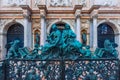 Sculptures at the entrance of the St. Mark`s bell tower in Venic Royalty Free Stock Photo