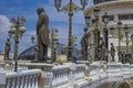 Sculptures of famous Macedonian people on the Art bridge in Skopje, North Macedonia