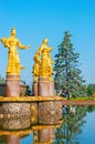 The sculptures of Friendship of Nations fountain of VDNH Exhibition center Royalty Free Stock Photo