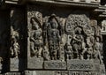 Sculptures and Friezes on the outer walls of Hoysaleswara Temple at Halebidu , Karnataka, India