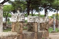 Sculptures in front of the entrance to the ancient theatre Royalty Free Stock Photo