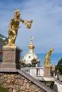 Sculptures of Grand Cascade Fountains in Peterhof Royalty Free Stock Photo