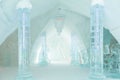 The sculptures in a great hall of the world-renowned seasonal Ice Hotel
