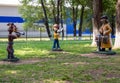 Sculptures of the heroes of the cartoon `Three from Prostokvashino.` City park of Zadonsk