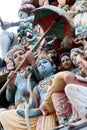 The sculptures of Hindu deities in Sri Mariamman Hindu temple in Chinatown Singapore