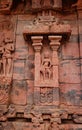 Sculptures of hindu gods on facade of 7th century temple carved walls in Pattadakal Royalty Free Stock Photo