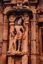 Sculptures of hindu gods on facade of 7th century temple carved walls in Pattadakal Royalty Free Stock Photo