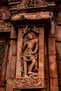 Sculptures of hindu gods on facade of 7th century temple carved walls in Pattadakal Royalty Free Stock Photo