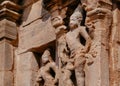 Sculptures of Hindu temple in India. Architecture of 7th century with carved walls in Pattadakal, Karnataka