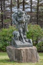 Sculptures at historical and touristic downtown in Reykjavik at Summer in Iceland, cityscape around Tjornin city park