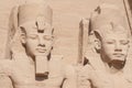 Sculptures of King Ramses II and queen Nefertari in Abu Simbel Royalty Free Stock Photo