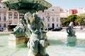 Sculptures of the North fountain in the Rossio Square, Lisbon, Portugal Royalty Free Stock Photo
