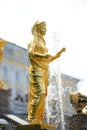 Sculptures of Peterhof fountains in the summer