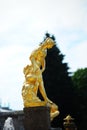 Sculptures of Peterhof fountains in the summer