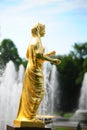 Sculptures of Peterhof fountains in the summer