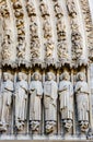 Sculptures on the Portal of the Last Judgment on the main western facade of the Cathedral of Notre Dame de Paris