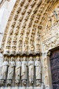 Sculptures on the Portal of the Last Judgment on the main western facade of the Cathedral of Notre Dame de Paris