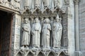 Sculptures on the right side of the door, the portal of the virgin in Notre-Dame de Paris. Paris. 01.10.2011