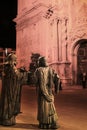 Sculptures of three apostles in Elche at night Royalty Free Stock Photo