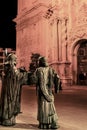 Sculptures of three apostles in Elche at night Royalty Free Stock Photo