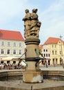 Sculptures topping the water fountain at the Old Market Square, Cottbus, Germany