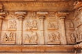 Sculptures in the wall of ancient Hindu temple in the ruins in Hampi India Royalty Free Stock Photo