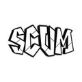 Scum - single word, letters graffiti style. Vector hand drawn logo. Funny cool trippy word Scum, fashion, graffiti style