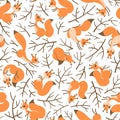 Scurry of Squirrels on the branches. Seamless autumn pattern for gift wrapping, wallpaper, childrens room or clothing Royalty Free Stock Photo