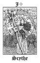 Scythe. Tarot card from vector Lenormand Gothic Mysteries oracle deck