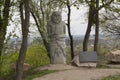 Scythian Anthropomorphic kurgan stone sculptures in Lubny, Ukraine. Scythian stelae or Balbals photo