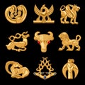 Scythian gold. Vector interpretation of real-life gold jewelry.
