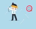 SD Business Man Being blindfolded and the arrow misses the target because of being invisible Royalty Free Stock Photo