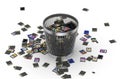 SD and microSD memory cards flow on trashcan Royalty Free Stock Photo