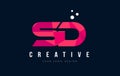 SD S D Letter Logo with Purple Low Poly Pink Triangles Concept