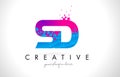 SD S D Letter Logo with Shattered Broken Blue Pink Texture Design Vector.