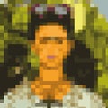 Pixel art Mexican woman portrait Frida Kahlo concept vector background Royalty Free Stock Photo