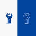 SDK, App, development, kit, programming Line and Glyph web Button in Blue color Vertical Banner for UI and UX, website or mobile Royalty Free Stock Photo