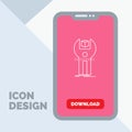SDK, App, development, kit, programming Line Icon in Mobile for Download Page Royalty Free Stock Photo